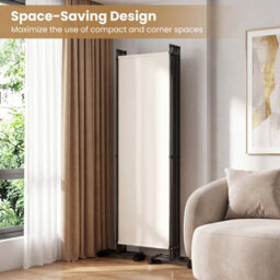 Costway Room Divider 6-Panel Folding Privacy Screen With Lockable Rolling Wheels Beige - thumbnail 5