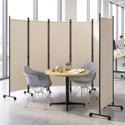 Costway Room Divider 6-Panel Folding Privacy Screen With Lockable Rolling Wheels Beige - thumbnail 6