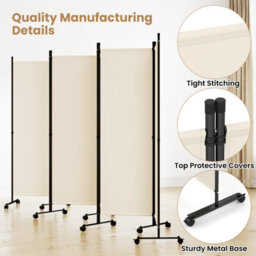 Costway Room Divider 6-Panel Folding Privacy Screen With Lockable Rolling Wheels Beige - thumbnail 7
