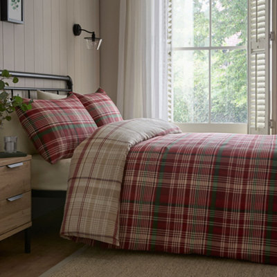 Dreams & Drapes Bennet Check Red Brushed Cotton Duvet Cover Set - image 1