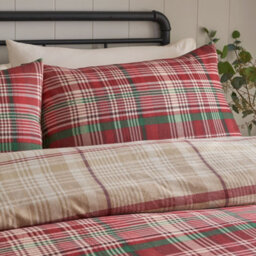 Dreams & Drapes Bennet Check Red Brushed Cotton Duvet Cover Set - thumbnail 2