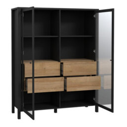 Furniture To Go High Rock Extra Wide Display Cabinet In Matt Black/riviera Oak - thumbnail 4