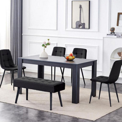 Kosy Koala Modern Dark Grey Dining Table Set With 4 Black Velvet Chairs And 1 Black Bench - image 1