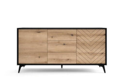 Arte Stylish Diamond Large Sideboard Cabinet H770mm W1540mm D390mm - Oak Evoke & Black With Drawers For Modern Living Spaces - thumbnail 2