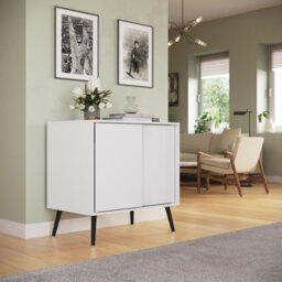 Urbn-Living Urbnliving 2-Door Sliding Chest Cabinet Sideboard White Carcass Closet Storage Cupboard Organiser With Black Legs - thumbnail 3