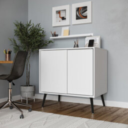 Urbn-Living Urbnliving 2-Door Sliding Chest Cabinet Sideboard White Carcass Closet Storage Cupboard Organiser With Black Legs - thumbnail 2
