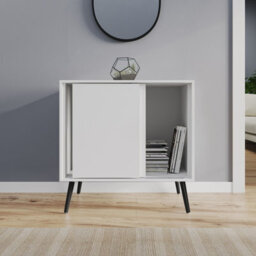 Urbn-Living Urbnliving 2-Door Sliding Chest Cabinet Sideboard White Carcass Closet Storage Cupboard Organiser With Black Legs - thumbnail 4