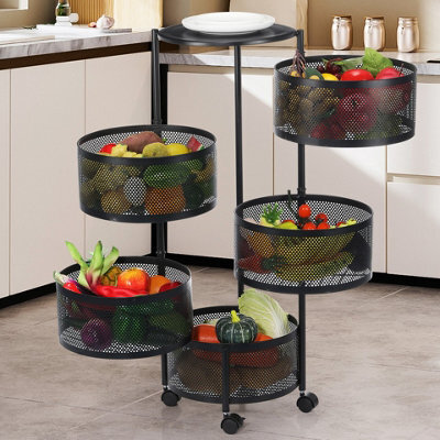6 Tiers Kitchen Rotating Storage Trolley Cart Utility Vegetable Mobile Shelf Rack - image 1