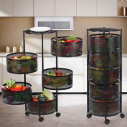 6 Tiers Kitchen Rotating Storage Trolley Cart Utility Vegetable Mobile Shelf Rack - thumbnail 3