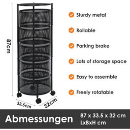 6 Tiers Kitchen Rotating Storage Trolley Cart Utility Vegetable Mobile Shelf Rack - thumbnail 2