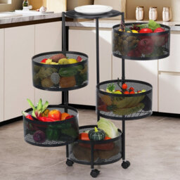 6 Tiers Kitchen Rotating Storage Trolley Cart Utility Vegetable Mobile Shelf Rack - thumbnail 1