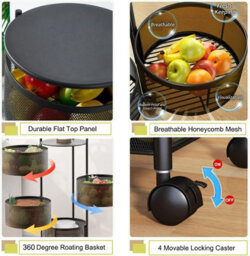 6 Tiers Kitchen Rotating Storage Trolley Cart Utility Vegetable Mobile Shelf Rack - thumbnail 5