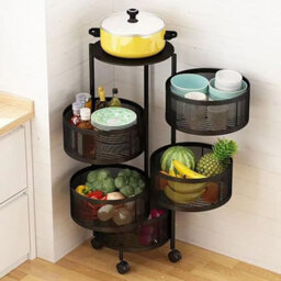 6 Tiers Kitchen Rotating Storage Trolley Cart Utility Vegetable Mobile Shelf Rack - thumbnail 4