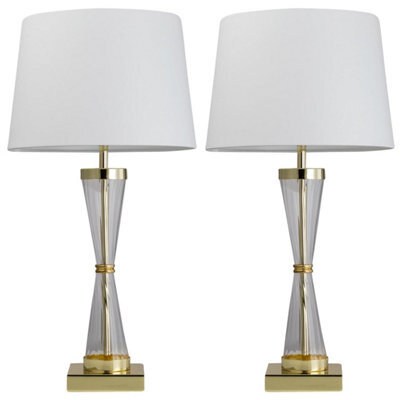 First Choice Lighting Set Of 2 Gold Touch Lamps With White Cotton Shades - image 1