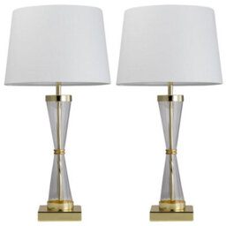 First Choice Lighting Set Of 2 Gold Touch Lamps With White Cotton Shades - thumbnail 2