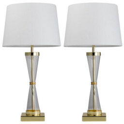 First Choice Lighting Set Of 2 Gold Touch Lamps With White Cotton Shades