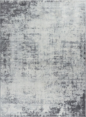 Livabliss Floransa-Abstract Charcoal Grey Off-White Modern Marble Living Dining Bedroom Rug 120 X 170 Cm Easy Care, Non Shedding - image 1