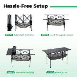 Gainoom Outdoor Patio Folding Camping Table Black Portable Picnic Table W/ Mesh Basket - thumbnail 5