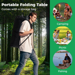 Gainoom Outdoor Patio Folding Camping Table Black Portable Picnic Table W/ Mesh Basket - thumbnail 6