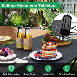 Gainoom Outdoor Patio Folding Camping Table Black Portable Picnic Table W/ Mesh Basket - thumbnail 4