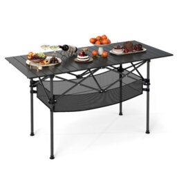 Gainoom Outdoor Patio Folding Camping Table Black Portable Picnic Table W/ Mesh Basket - thumbnail 1