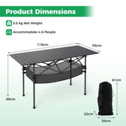 Gainoom Outdoor Patio Folding Camping Table Black Portable Picnic Table W/ Mesh Basket - thumbnail 2