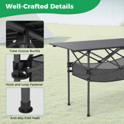 Gainoom Outdoor Patio Folding Camping Table Black Portable Picnic Table W/ Mesh Basket - thumbnail 7