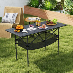Gainoom Outdoor Patio Folding Camping Table Black Portable Picnic Table W/ Mesh Basket - thumbnail 3