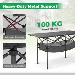 Gainoom Outdoor Patio Folding Camping Table Black Portable Picnic Table W/ Mesh Basket - thumbnail 9