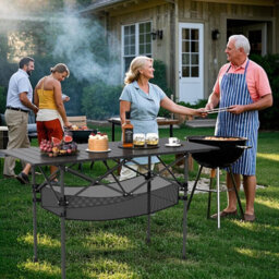 Gainoom Outdoor Patio Folding Camping Table Black Portable Picnic Table W/ Mesh Basket - thumbnail 8
