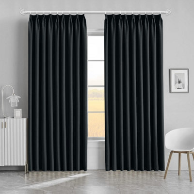 Ameha Black Plain Curtain Blackout Thick Thermal Insulated Bedroom Kitchen 66'' X 54'' Pencil Pleat Curtain Pair With Tie Backs - image 1
