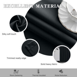 Ameha Black Plain Curtain Blackout Thick Thermal Insulated Bedroom Kitchen 66'' X 54'' Pencil Pleat Curtain Pair With Tie Backs - thumbnail 5