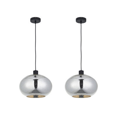 First Choice Lighting Set Of 2 Candra - Black & Chrome Bubbled Mercury Glass Pendant Lights - image 1