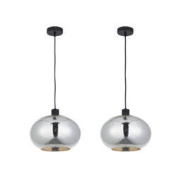 First Choice Lighting Set Of 2 Candra - Black & Chrome Bubbled Mercury Glass Pendant Lights