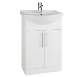 Clifton Bathroom 550mm Vanity Unit With Deluxe Basin - Gloss White - (Impact) - Brassware Not Included - thumbnail 1