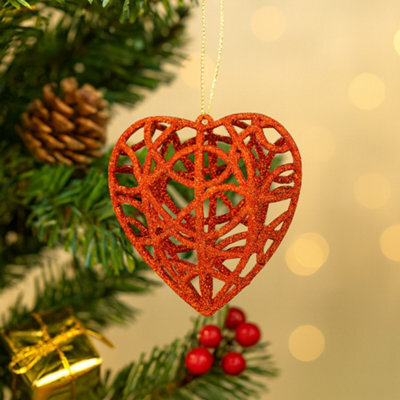 4 Pack Glitter Sparkle Heart Ornaments - 4 Colours Christmas Tree Hanging Decorations - image 1