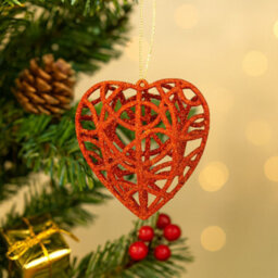 4 Pack Glitter Sparkle Heart Ornaments - 4 Colours Christmas Tree Hanging Decorations