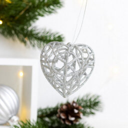 4 Pack Glitter Sparkle Heart Ornaments - 4 Colours Christmas Tree Hanging Decorations - thumbnail 2