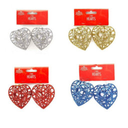 4 Pack Glitter Sparkle Heart Ornaments - 4 Colours Christmas Tree Hanging Decorations - thumbnail 5