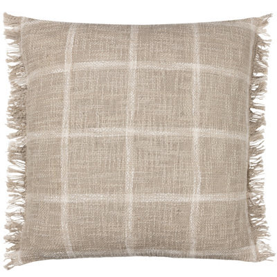 Yard Beni Check Fringed Polyester Filled Cushion, Stone/natural, 45 X 45Cm - image 1