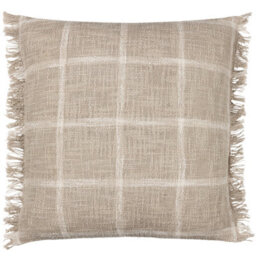 Yard Beni Check Fringed Polyester Filled Cushion, Stone/natural, 45 X 45Cm - thumbnail 1