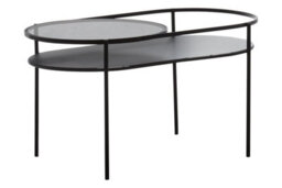 Orsina Modern Two Tier Black Table, Glass Cocktail Table, Metal And Glass Sofa Table, Versatile Oval-Shaped Table - thumbnail 2