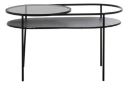 Orsina Modern Two Tier Black Table, Glass Cocktail Table, Metal And Glass Sofa Table, Versatile Oval-Shaped Table - thumbnail 1