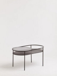 Orsina Modern Two Tier Black Table, Glass Cocktail Table, Metal And Glass Sofa Table, Versatile Oval-Shaped Table - thumbnail 4