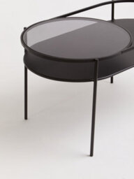 Orsina Modern Two Tier Black Table, Glass Cocktail Table, Metal And Glass Sofa Table, Versatile Oval-Shaped Table - thumbnail 5