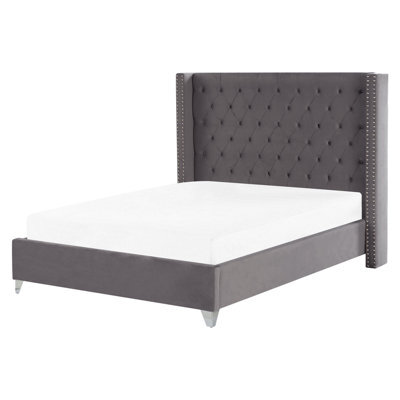 Beliani Bed Velvet Lubbon 160 X 200 Cm (Eu King Size) Grey - image 1