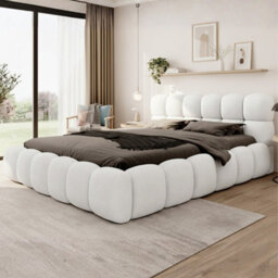Boston 140 X 200 Cm Bed With Storage Wooden Frame Springlift Mechanism Cream - thumbnail 1