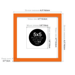 "5X5"" Orange Picture Frame - 5X5"" Square Frame With 3X3"" Mount For 5X5""/3X3"" Pictures Moderrn Style Thin Edge, 1 Pack" - thumbnail 2