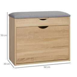 Natural Entryway Shoe Bench With Cushion & Storage Cabinet - thumbnail 2