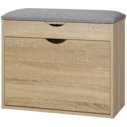 Natural Entryway Shoe Bench With Cushion & Storage Cabinet